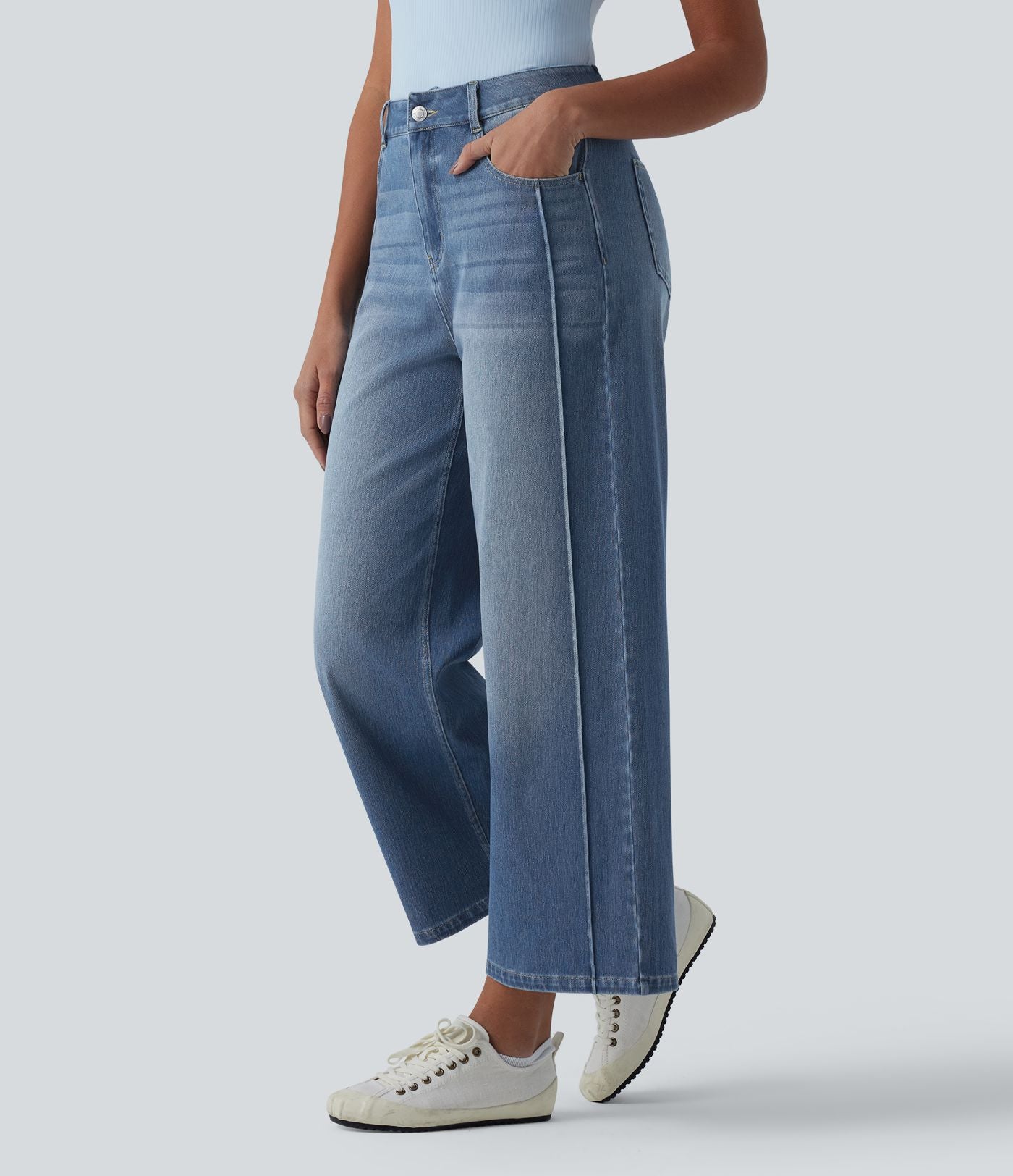 Jean 7/8 baggy décontracté délavé taille haute avec poches Halara Flex™