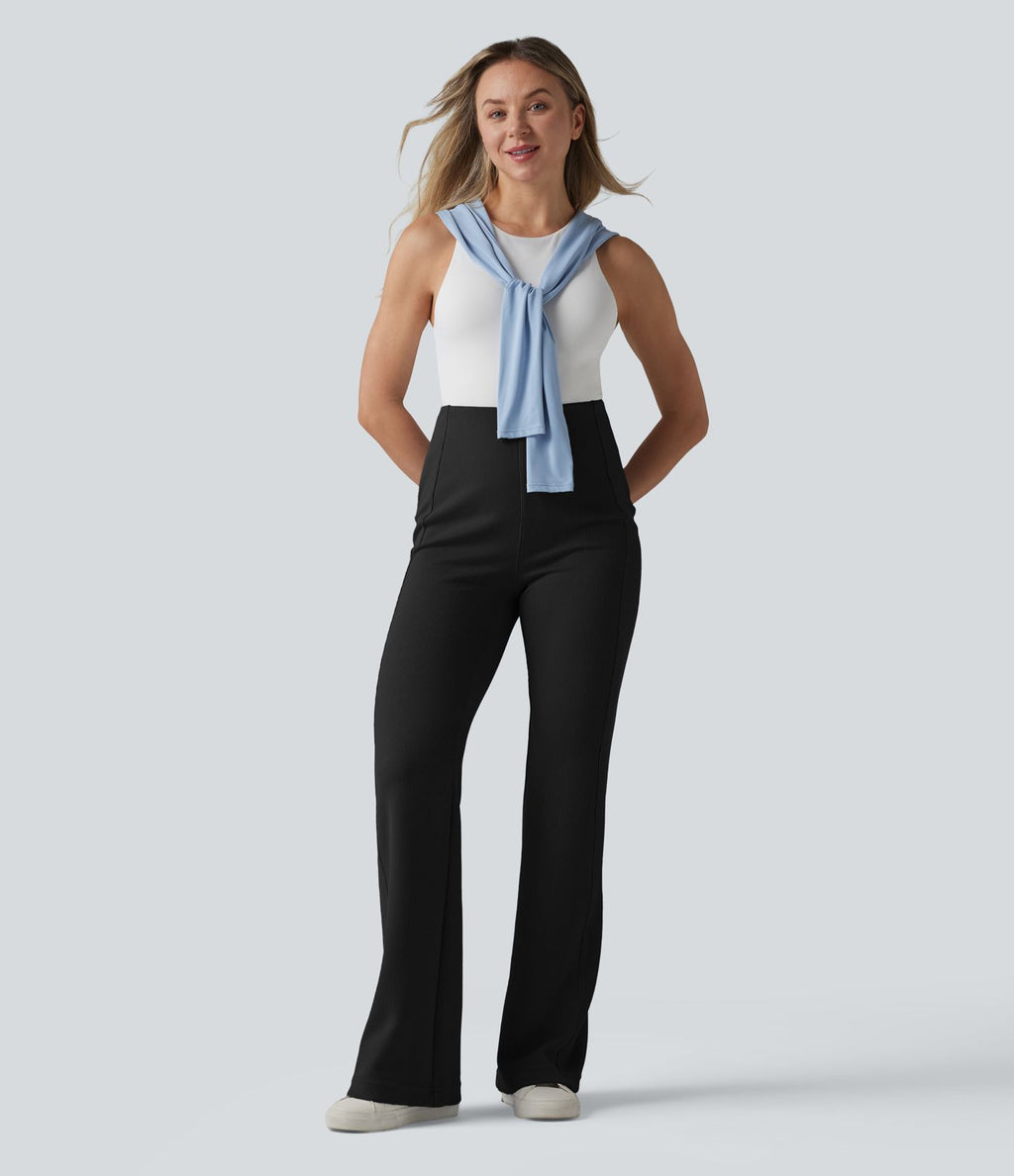 Pantalon évasé casual SpacerTek™ taille haute gainant en maille côtelée à poche