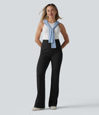 Pantalon évasé casual SpacerTek™ taille haute gainant en maille côtelée à poche