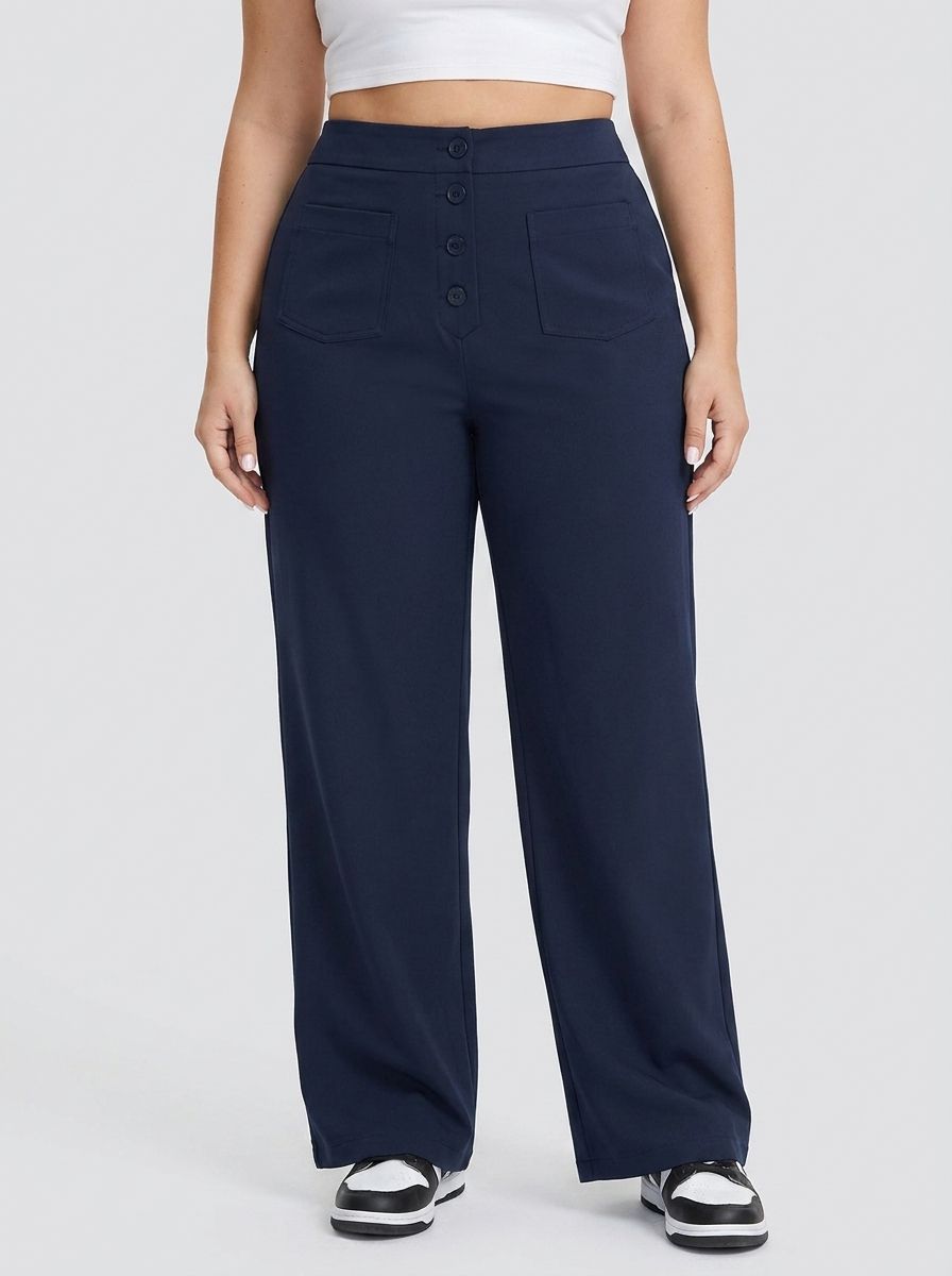 Pantalon coupe droite grande taille taille haute DayStretch avec poches
