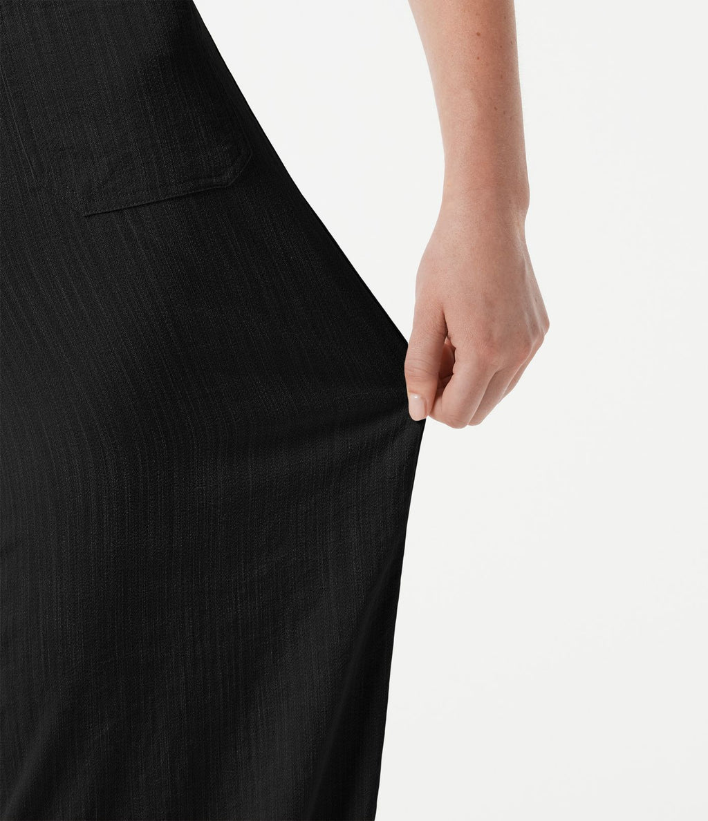 Pantalon large casual taille haute toucher lin avec poches