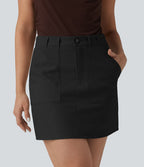 Jupe mini bureau taille haute en lin mélangé avec poches
