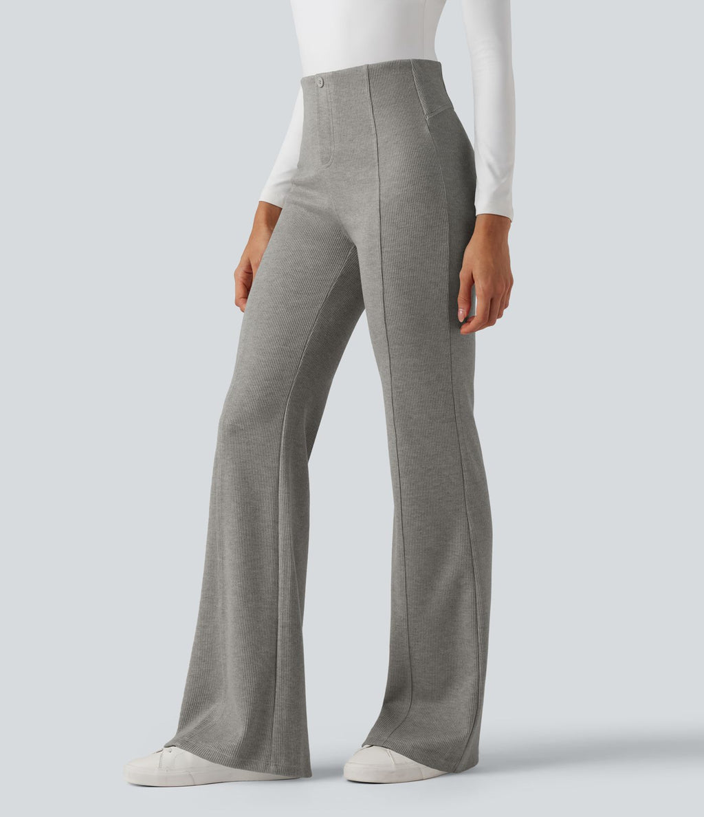 Pantalon  taille haute décontracté évasé côtelé gainant