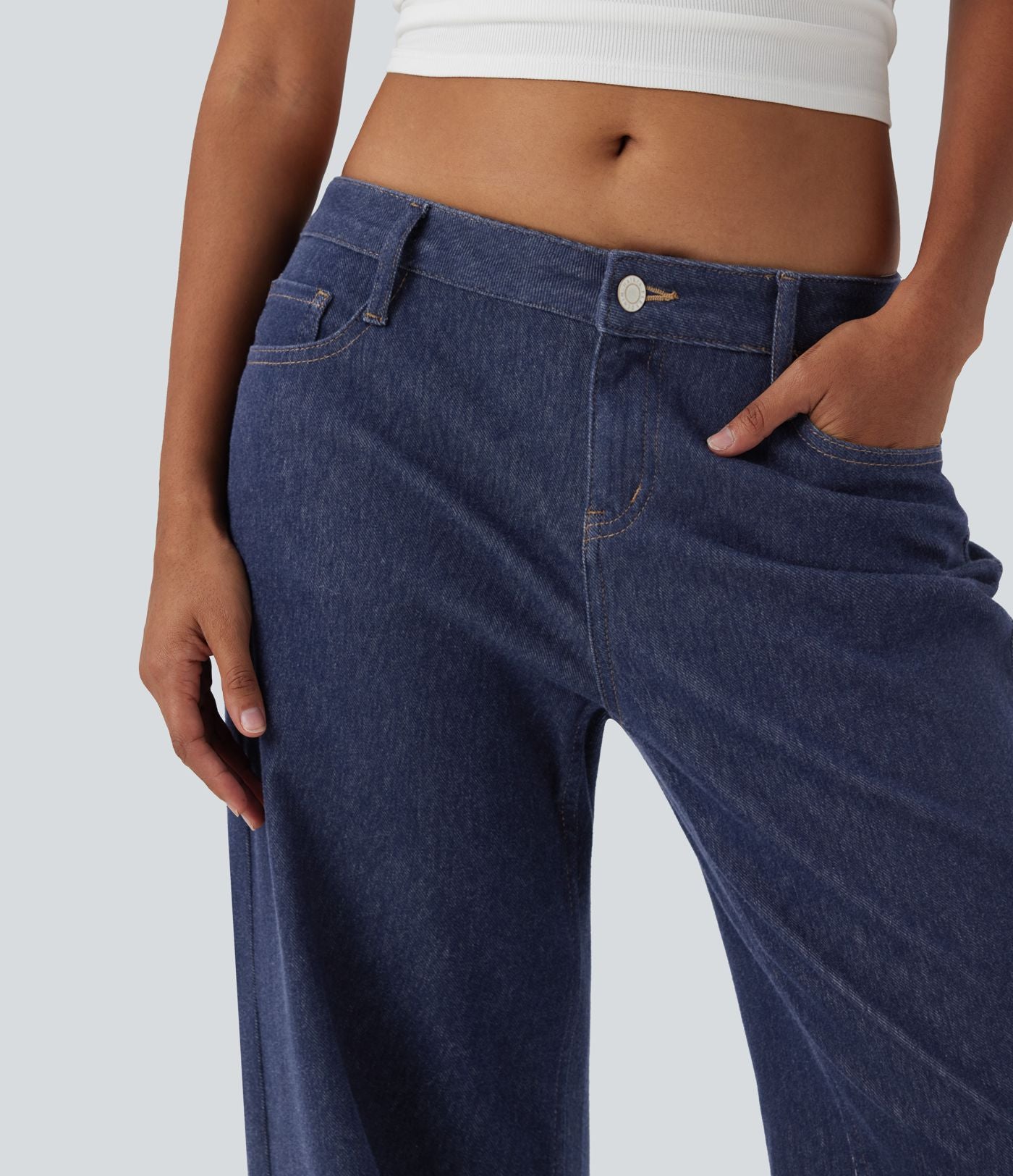 Jean large Halara Flex™ taille basse à carreaux contrastants ourlet roulé avec poches
