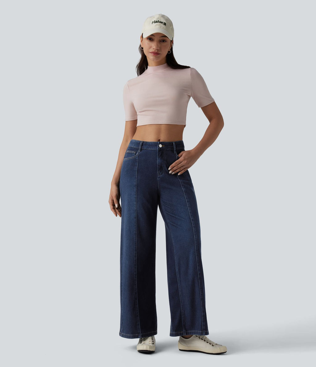 Halara Flex™ Jean droit casual taille mi-haute en lyocell drapé, avec poches