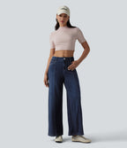 Halara Flex™ Jean droit casual taille mi-haute en lyocell drapé, avec poches