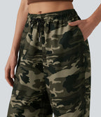 Pantalon cargo large décontracté camouflage taille mi-haute avec cordon de serrage et poches