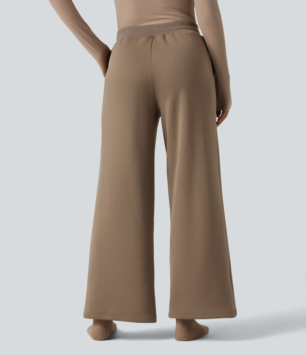 Pantalon thermique coupe droite taille haute avec cordon de serrage et poches
