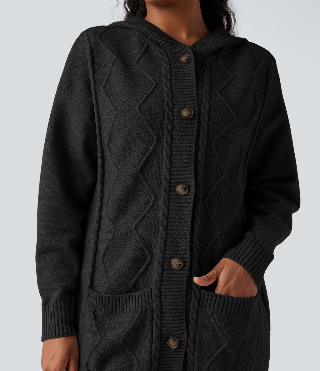 Cardigan à capuche avec boutons et poches