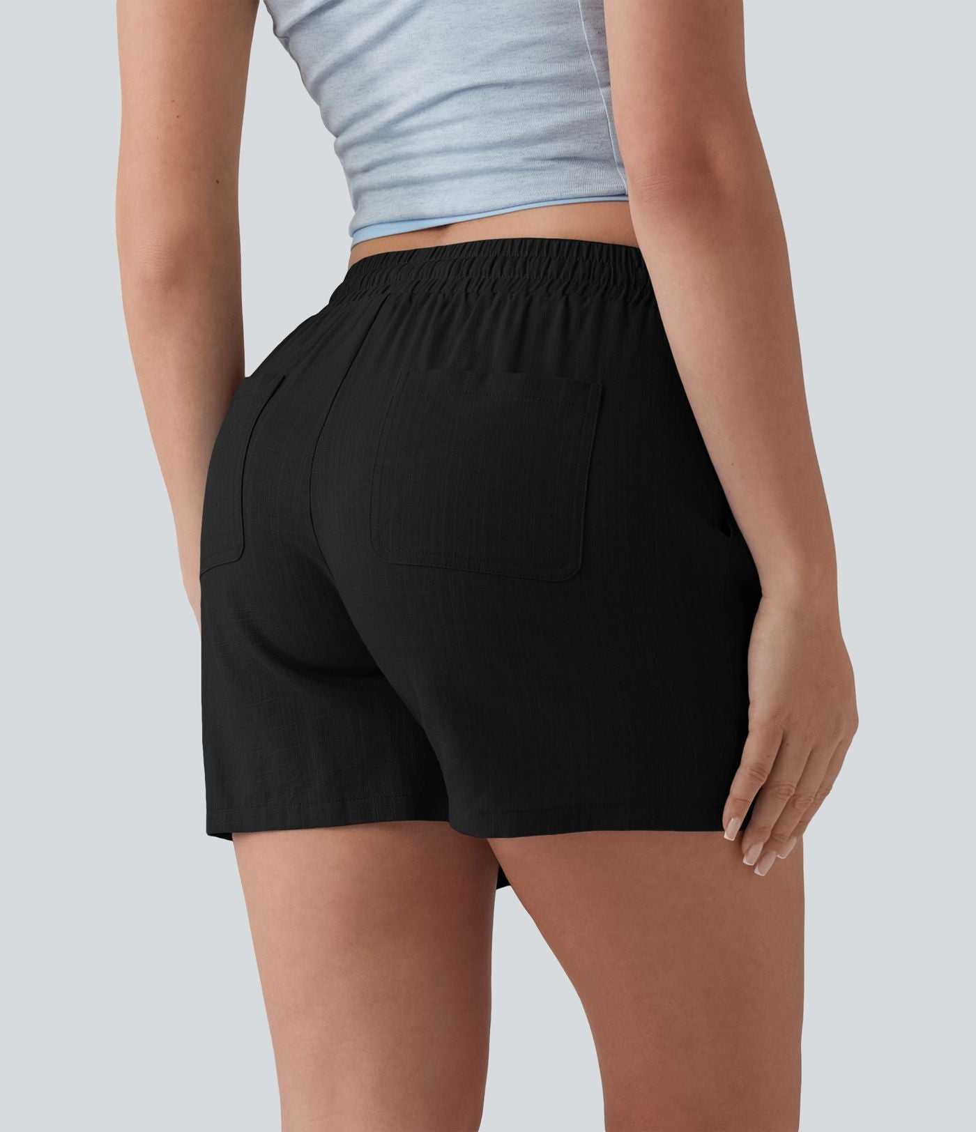 Short casual lin taille mi-haute avec cordon de serrage et poches