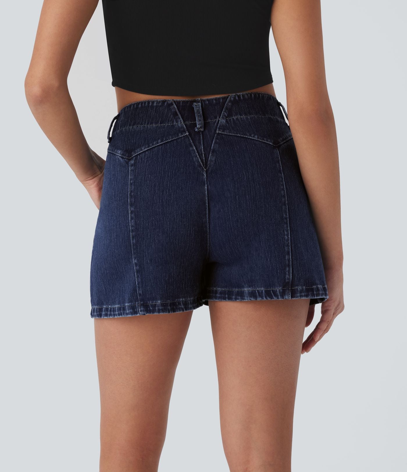 Short en denim extensible Halara Flex™ à taille moyenne avec bouton, fermeture éclair et poches latérales 7,5 cm