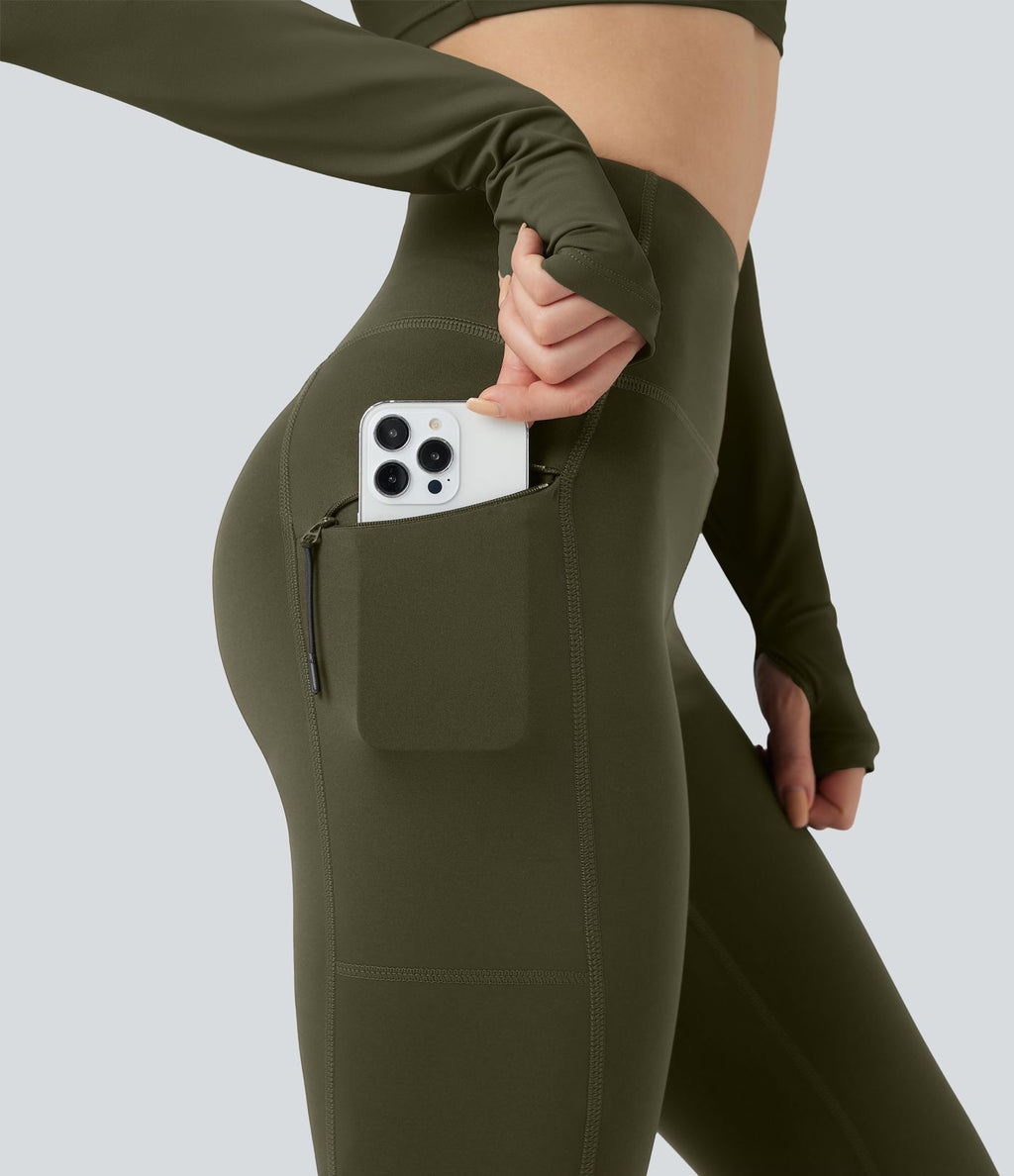 Legging de randonnée 7/8 résistant à l'usure taille haute avec poches