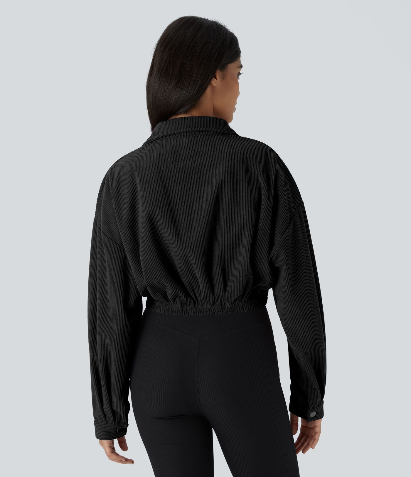 Veste Casual en Velours Côtelé à Boutons Poches Col Court