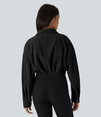 Veste Casual en Velours Côtelé à Boutons Poches Col Court