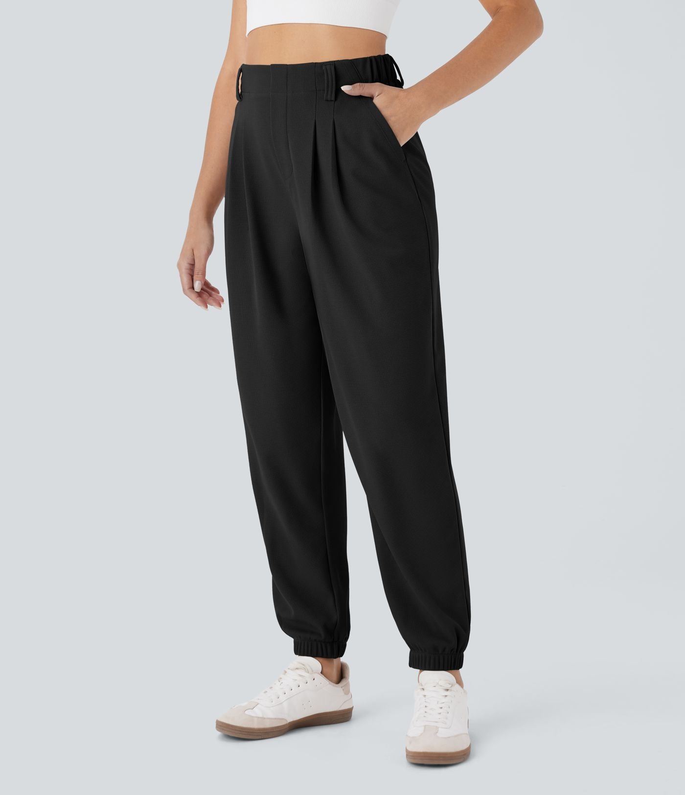Pantalon de jogging décontracté taille haute fuselé en tissu gaufré avec poche latérale