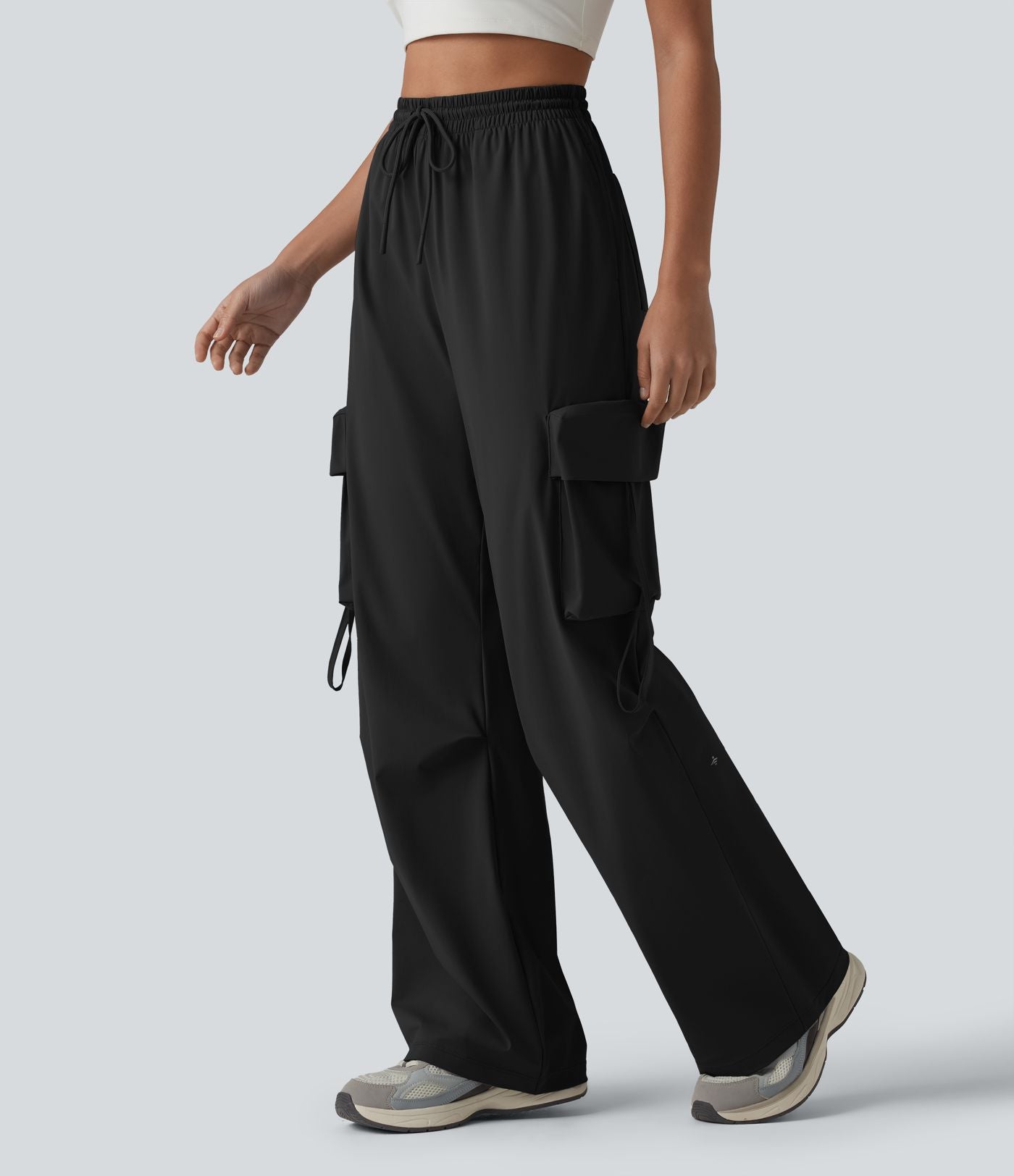 Pantalon cargo droit de sport taille haute effet frais InstantCool à séchage rapide, cordon de serrage et poches, protection solaire UPF40+