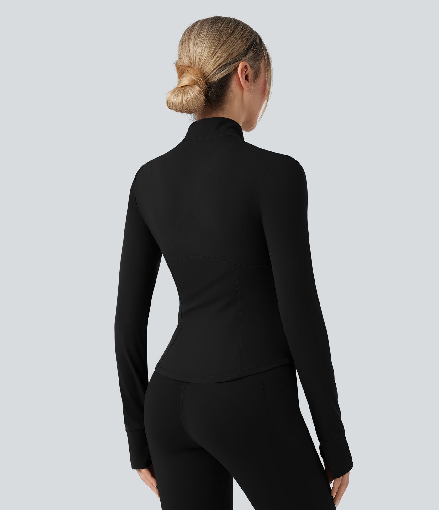 Veste de yoga Halara UltraSculpt™ col montant froncée push-up manches longues à trous pouces avec poches
