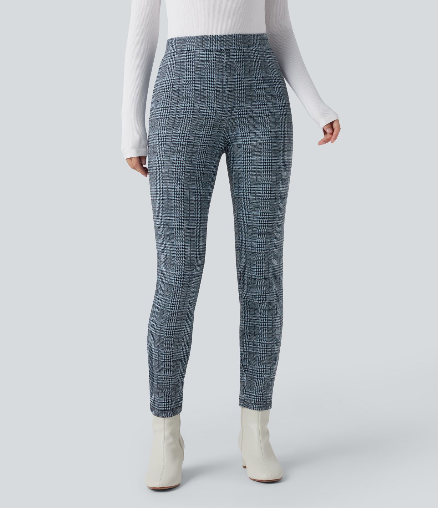 Halara Flex™ Pantalon skinny tailleur taille haute à motif pied-de-poule avec poches arrière