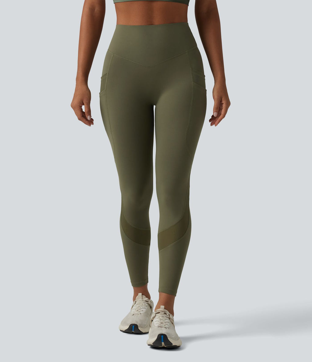 Legging de sport 7/8 Halara UltraSculpt™ taille haute gainant scrunch en mesh contrastant à poches