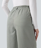Pantalon tailleur ample taille haute à carreaux avec poches