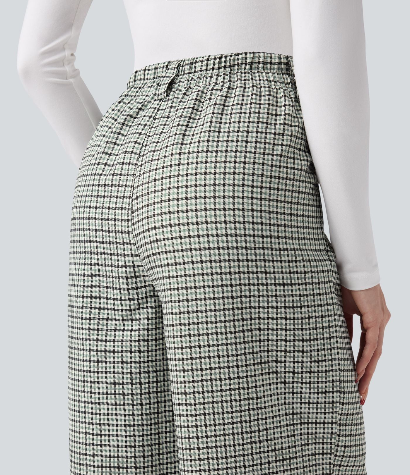Pantalon tailleur ample taille haute à carreaux avec poches