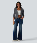 Blazer casual ouvert col V manches 3/4 à rayures en maille côtelée