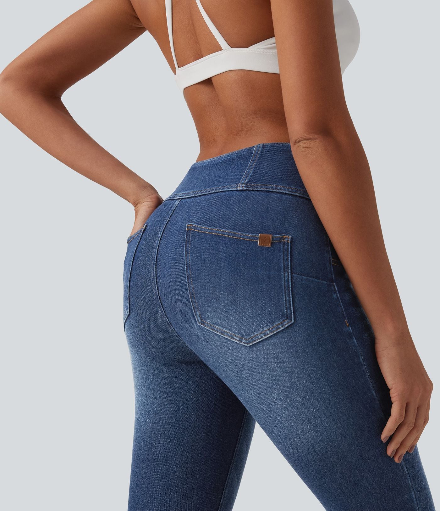 Jean Halara Flex™ skinny décontracté taille mi-haute zippé, effet ventre plat, avec poches
