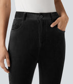 Pantalon velours côtelé taille haute avec poches