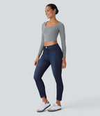 Jean skinny 7/8 décontracté taille basse Halara Flex™ avec poches zippées