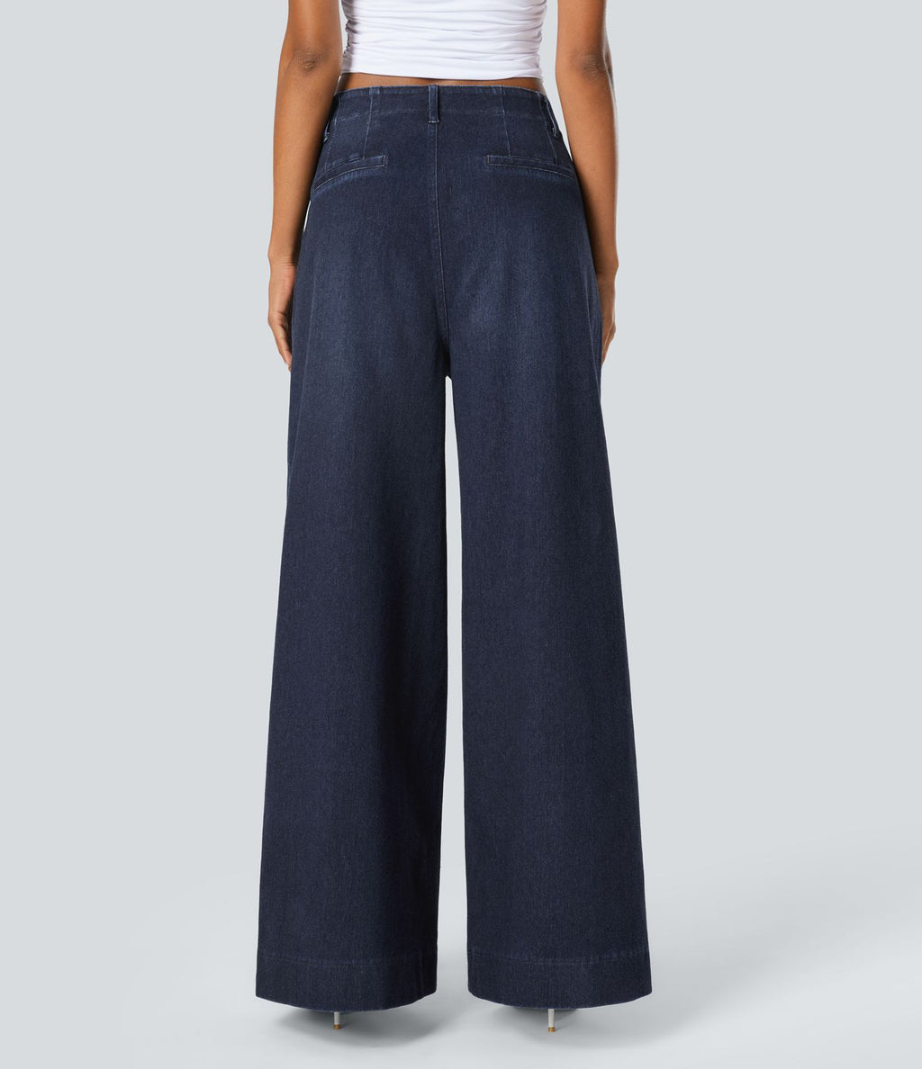 Halara Flex™ Jean large Palazzo et Taille Haute avec Poches Avant en Tricot Extensible Lavé