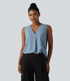 Blouse esprit bureau oversize défroissage facile, sans manches et col V