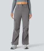 Jogging Casual Cargo Ajustables à Taille Mi-Haute avec Bouton Zip Multiples Poches et Cordon de Serrage