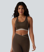 Brassière de sport maintien léger col U dos nageur color block avec soutien-gorge intégré
