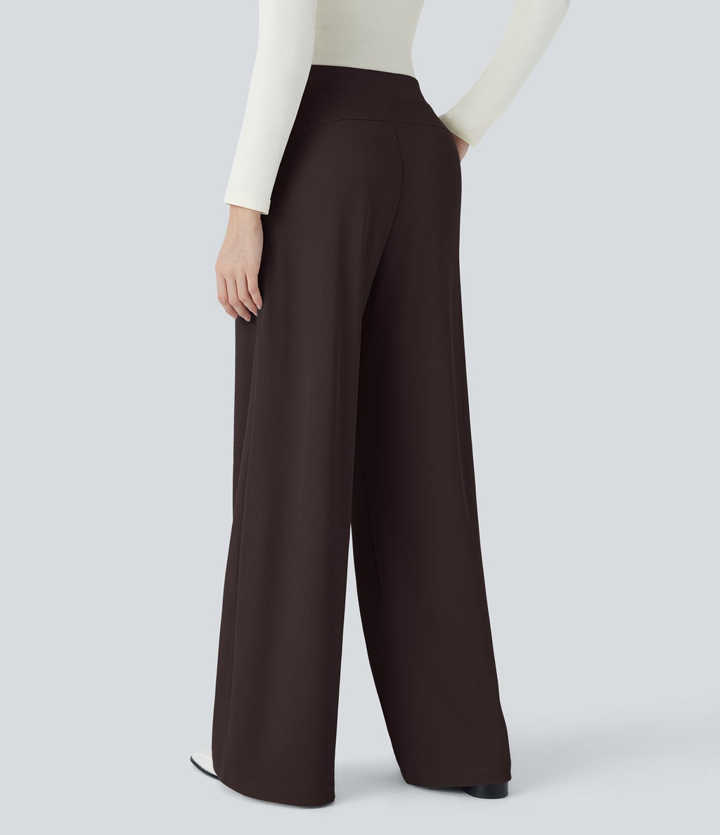 Halara Flex™ Pantalon Tailleur Évasé à Taille Haute Sculptant la Silhouette avec Poches Latérales Micro Waffle