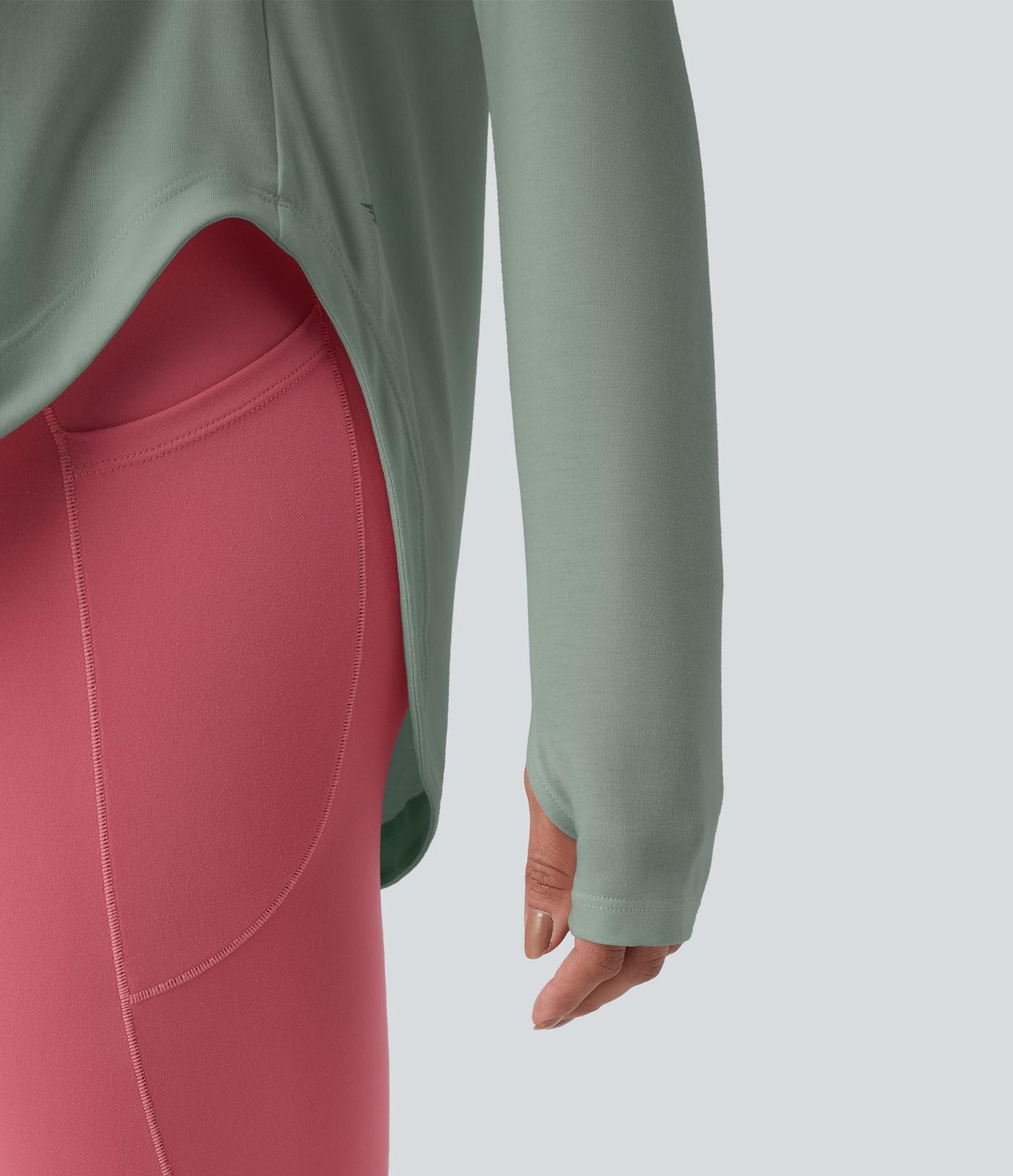 Top de sport yoga une épaule séchage rapide ourlet arrondi asymétrique manches longues avec trous pouces - Brassière intégrée