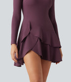 Robe mini SoftlyZero™ Airy effet frais InstantCool à manches longues, encolure arrondie et volants superposés