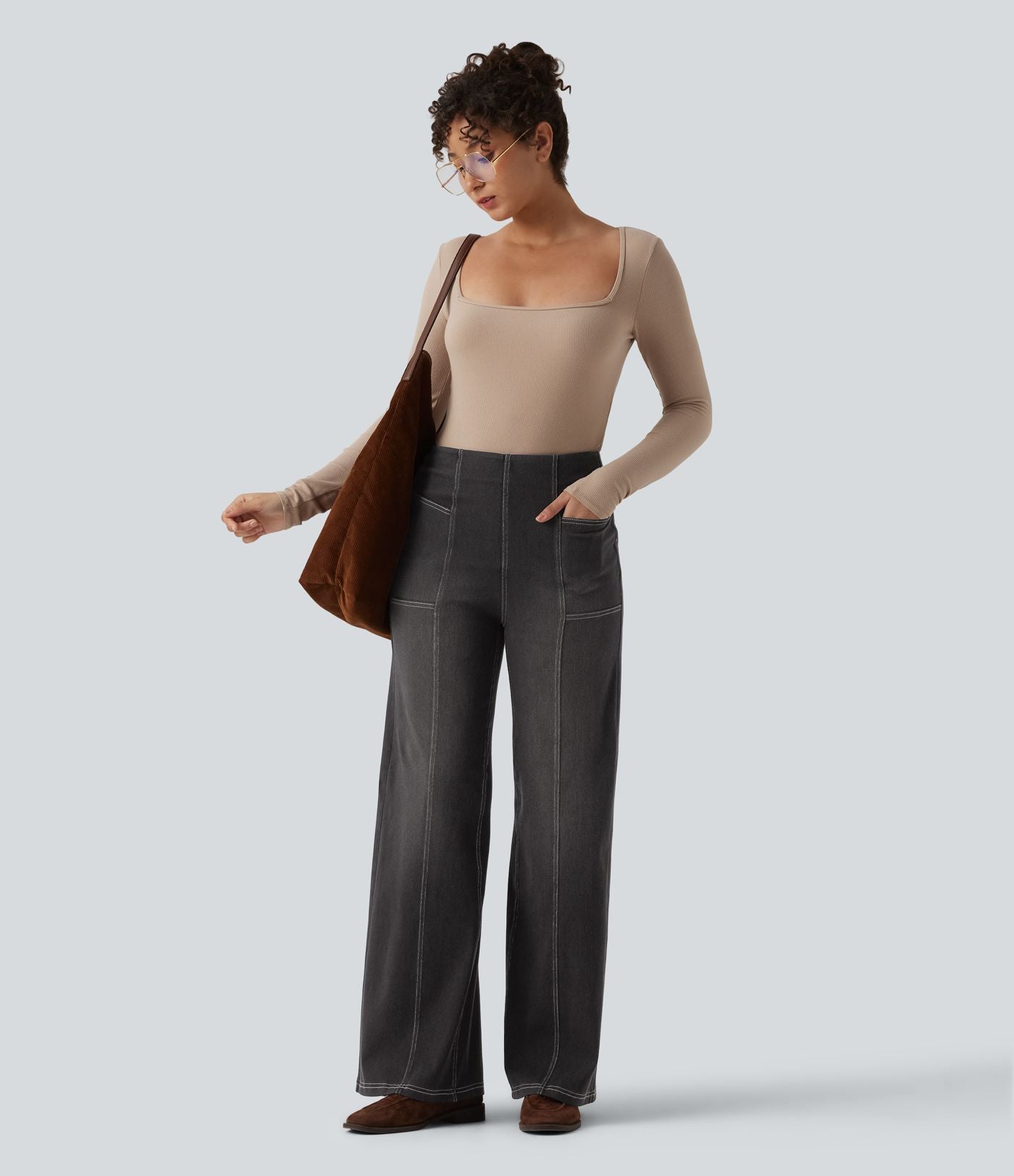 Halara Flex™ Jean large décontracté taille haute ventre plat avec poches