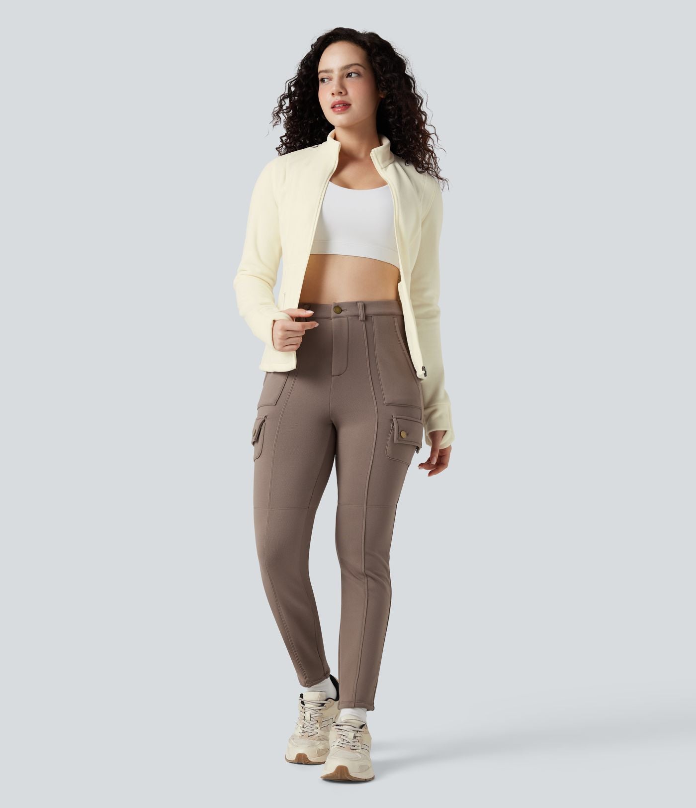 Veste randonnée col cheminée manches longues avec trous pour pouces et poches