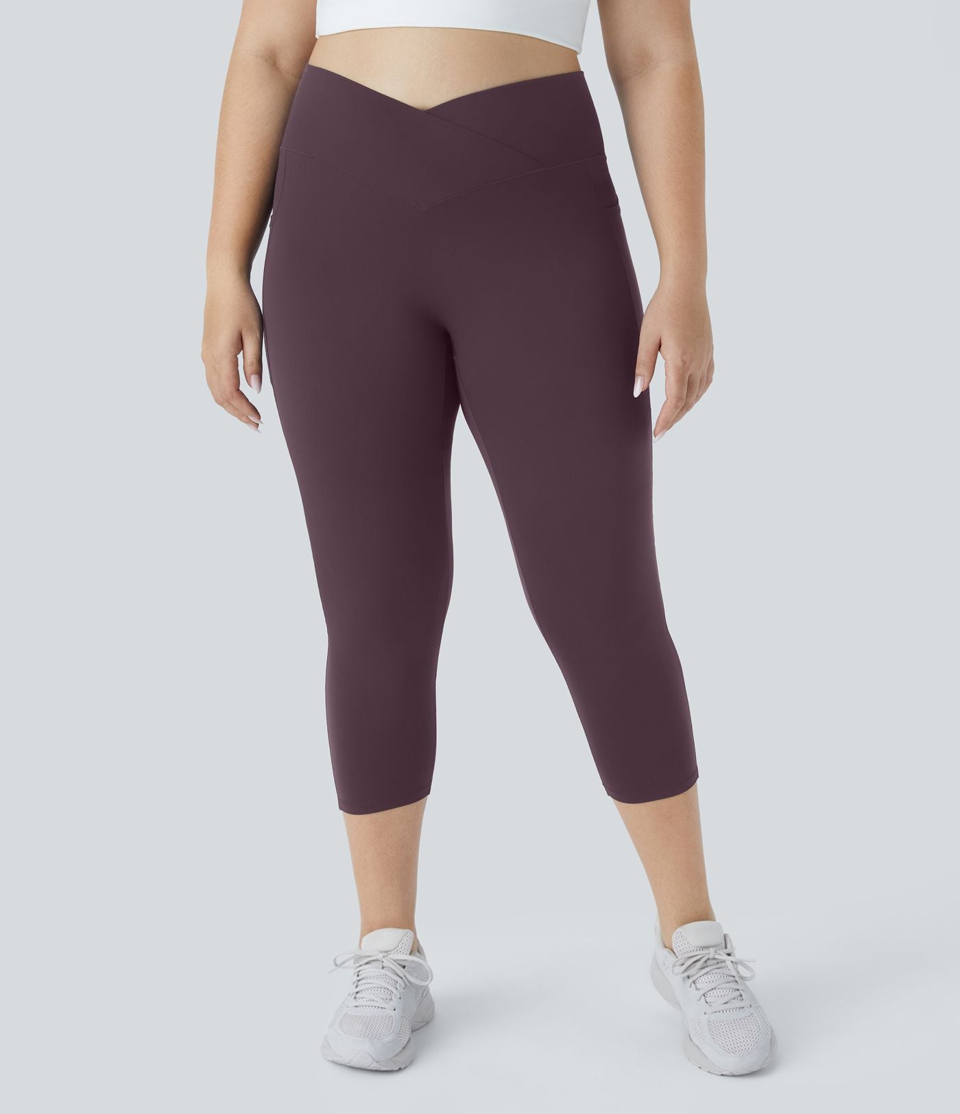 Softlyzero™ Legging Capri de Yoga Grande Taille Taille Haute avec Poche et Découpe Croisée