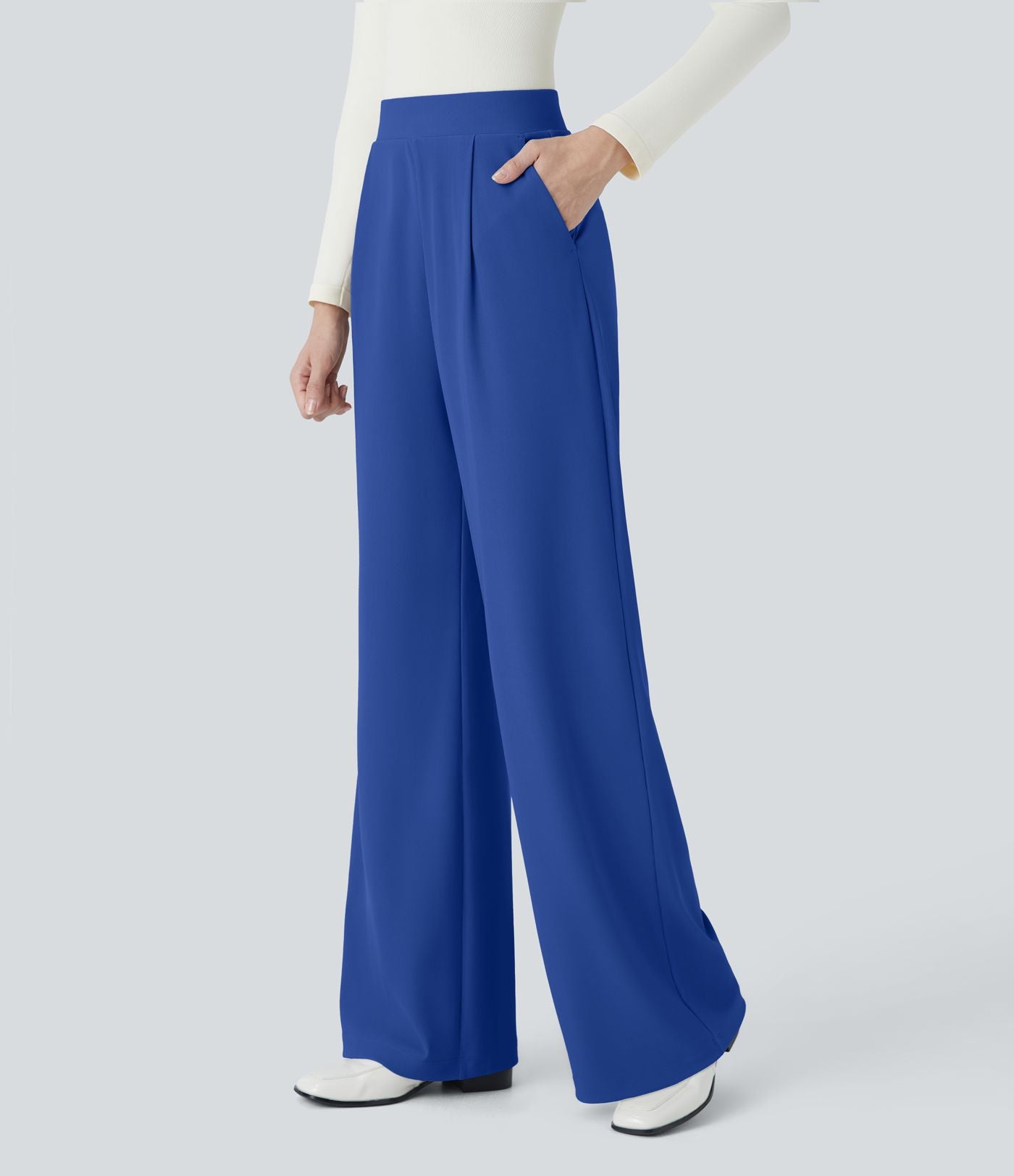 Halara Flex™ Pantalon Tailleur Évasé à Taille Haute Sculptant la Silhouette avec Poches Latérales Micro Waffle