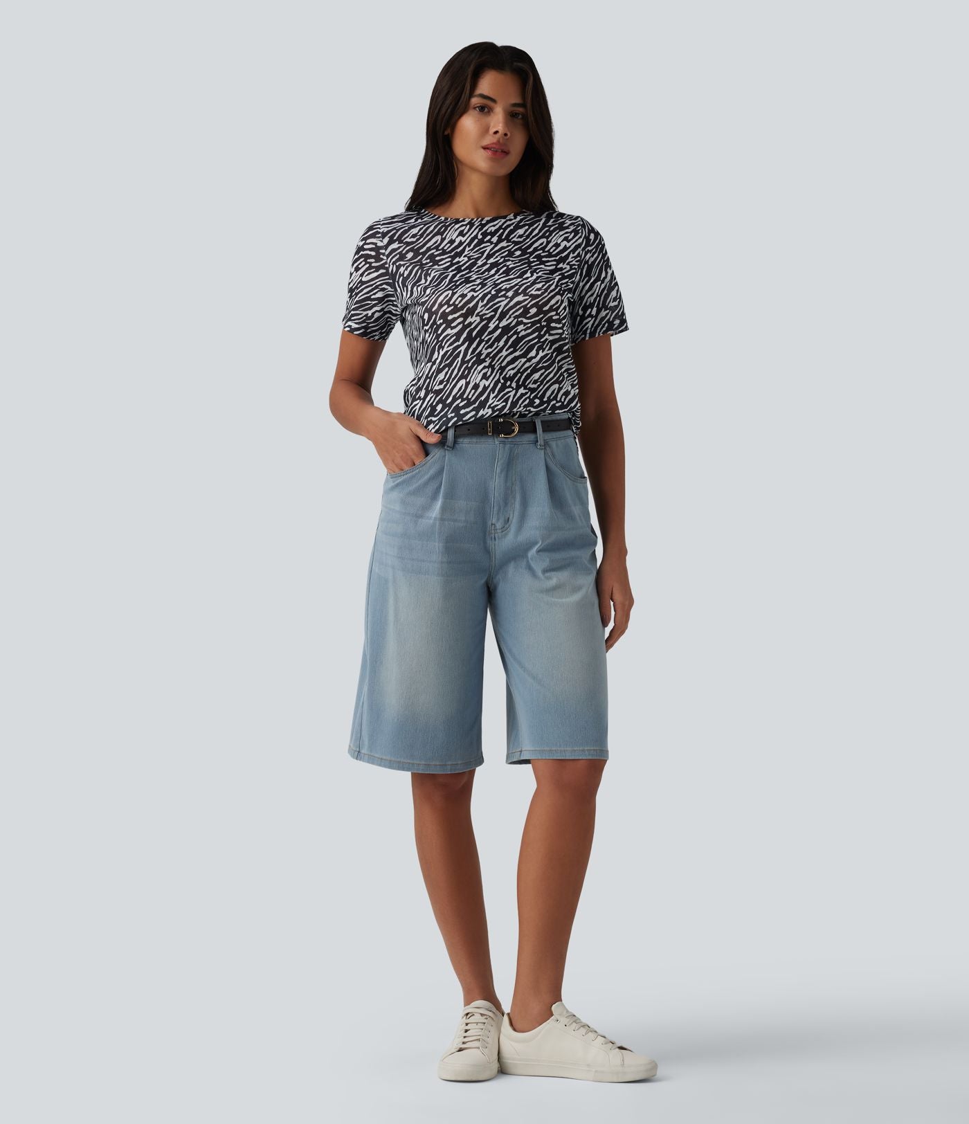 T-shirt casual imprimé zèbre col rond à manches courtes