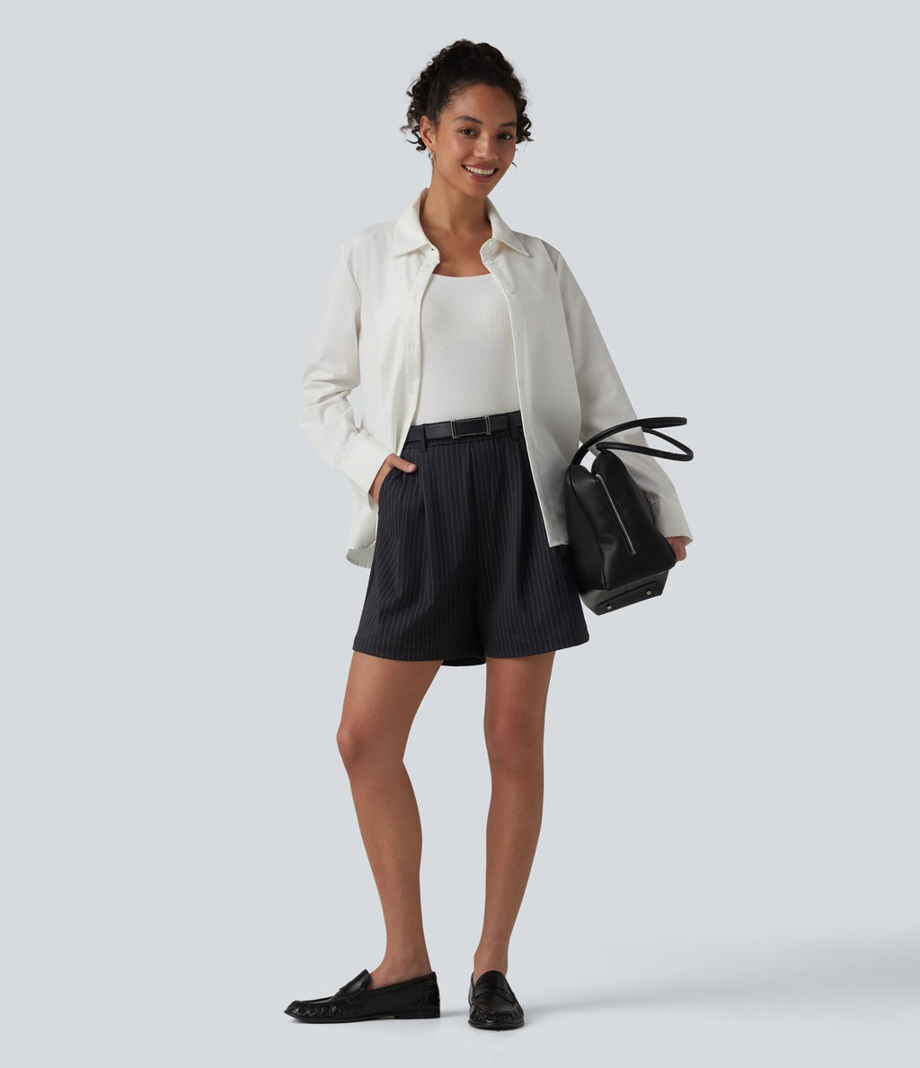 Short tailleur plissé taille haute à rayures avec poches