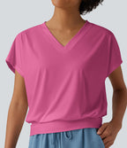 Haut de sport yoga oversize col V à manches courtes effet frais InstantCool à séchage rapide
