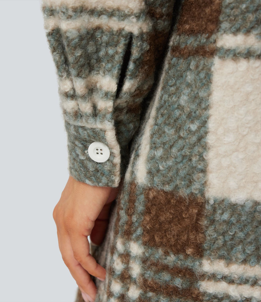 Veste sherpa longue manches longues carreaux avec poches
