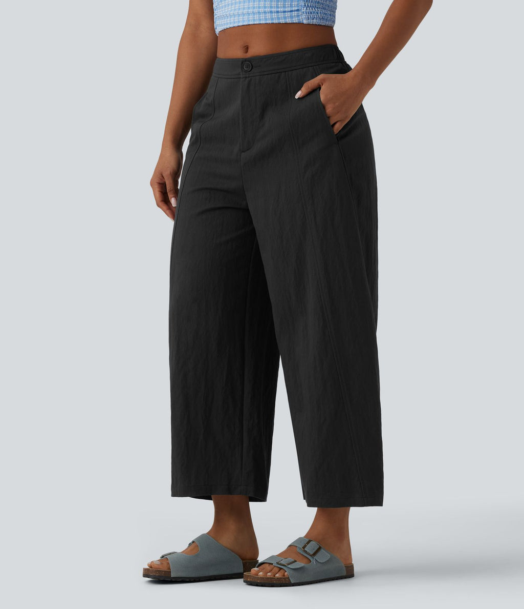 Pantalon barrel casual coupe tonneau taille mi-haute avec poches