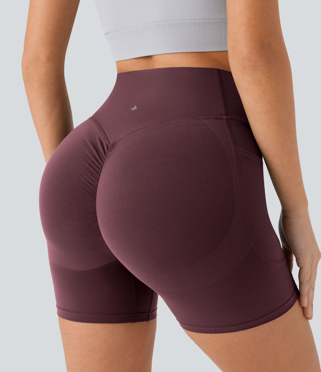 Short cycliste 12,5 cm d'entraînement gainant galbant taille haute avec effet scrunch et poches Halara UltraSculpt™