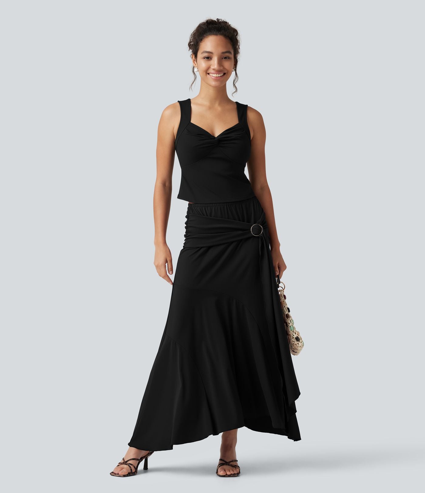 Jupe de soirée maxi taille mi-haute froncée coupe sirène