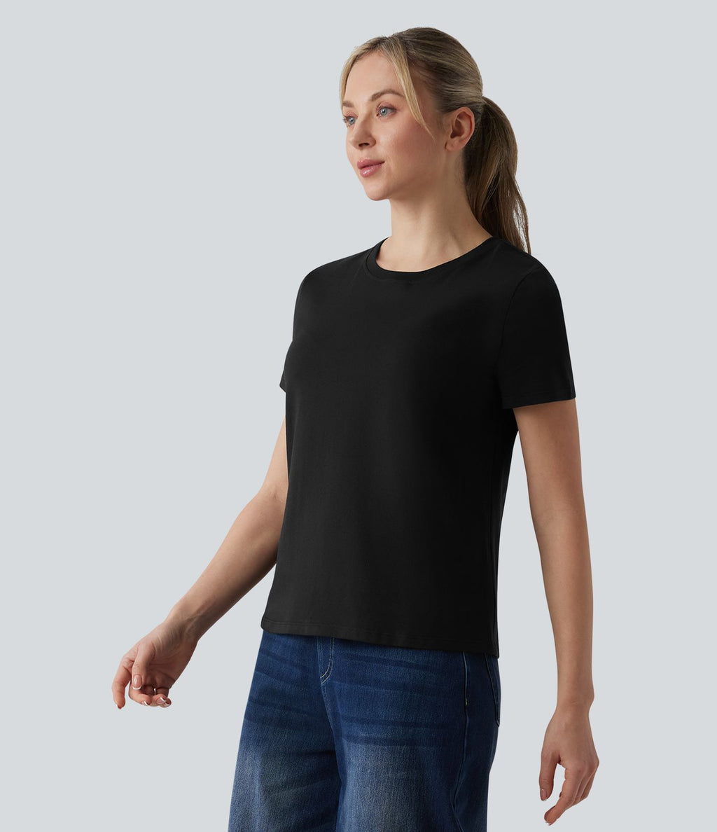 T-shirt casual ample col rond manches courtes en coton