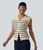 Gilet casual rayé à col V et boutonnière