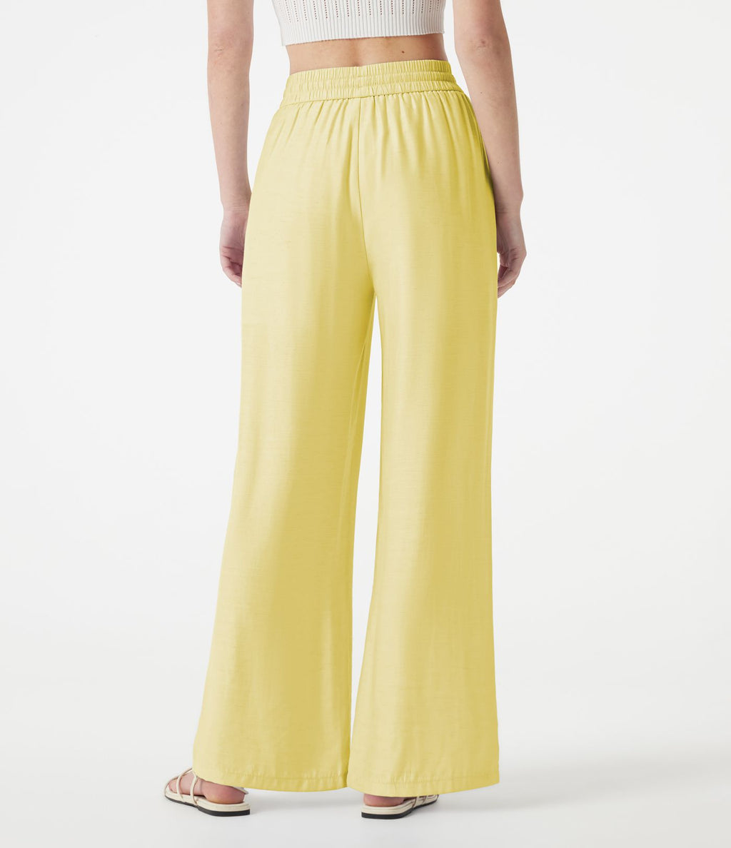 Pantalon large 2-en-1 casual en mélange de lin taille haute avec cordon et poches